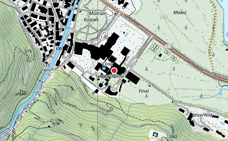 Mappa con la posizione di Sprudelbad 36.5° (Piscina)