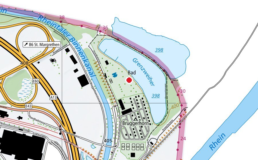 Mappa con la posizione di Strandbad Bruggerhorn (Piscina)