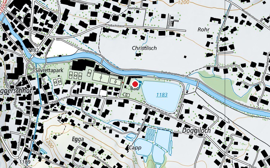 Mappa con la posizione di Strandbad (Piscina)