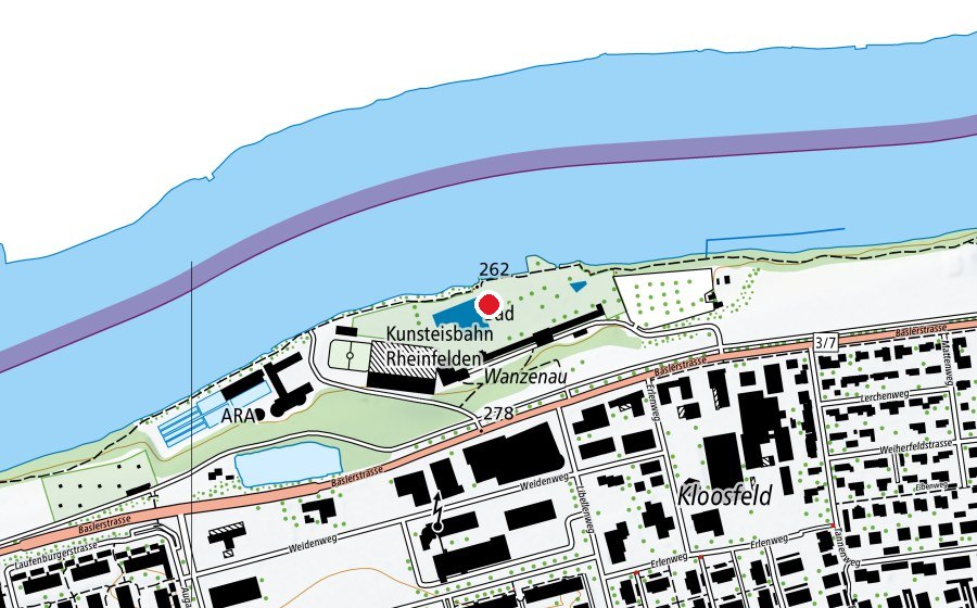 Map showing the location of Strandbad Rheinfelden (Swimming pool)