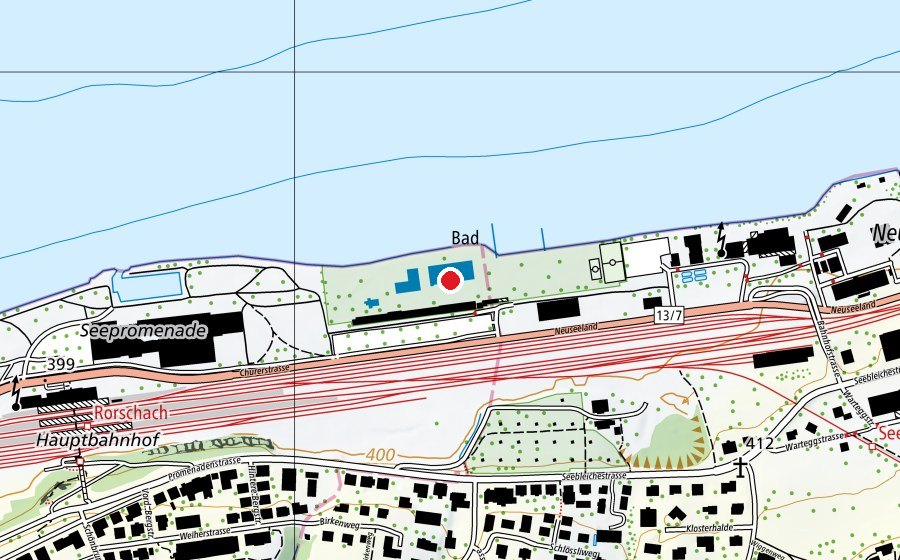 Carte indiquant l’emplacement de Strandbad Rorschach (Piscine)