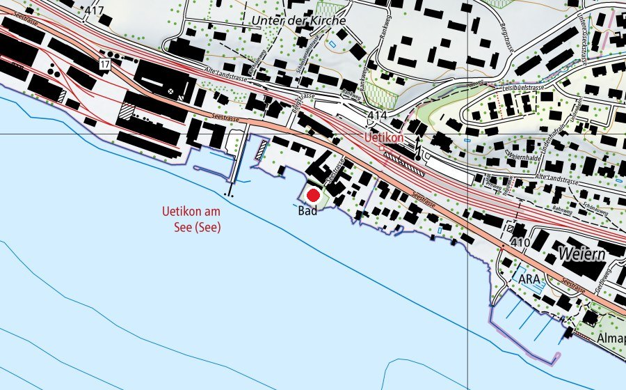 Map showing the location of Strandbad Uetikon am See (Swimming pool)