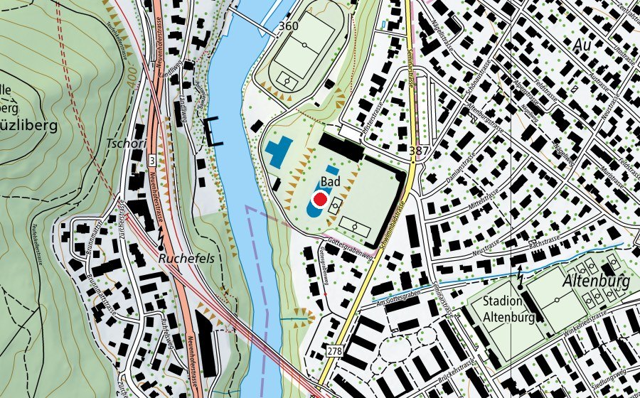 Map showing the location of Wellenbad (Swimming pool)