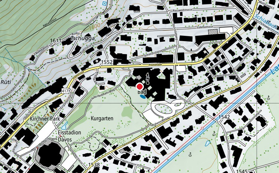Map showing the location of Wellness- und Erlebnisbad Davos "eau-là-là" (Swimming pool)