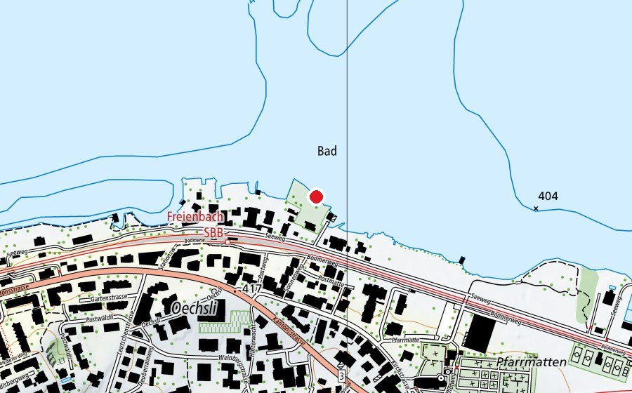 Carte indiquant l’emplacement de Zugang zu Zürichsee (Piscine)