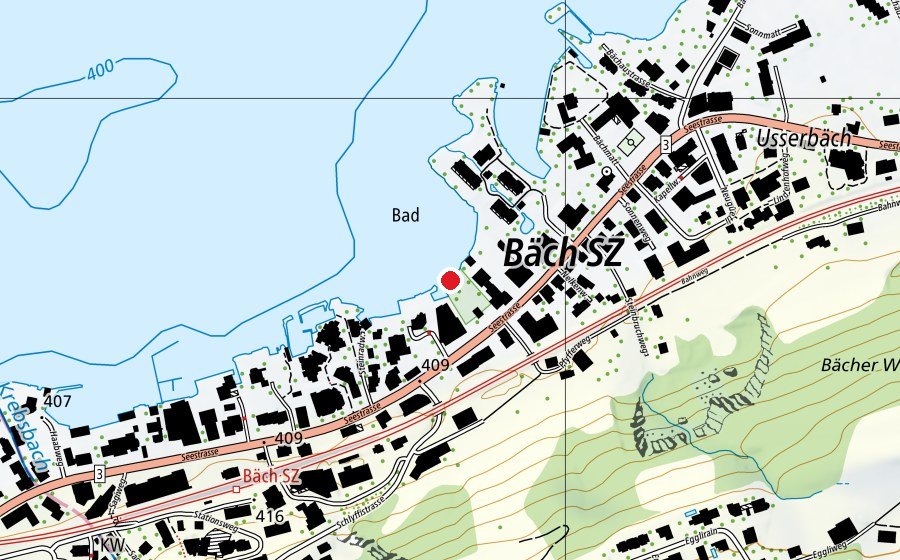 Carte indiquant l’emplacement de Zugang zu Zürichsee (Piscine)