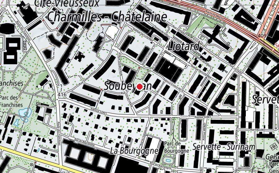 Mappa con la posizione di Aire de jeux du parc Soubeyran (Parco giochi)