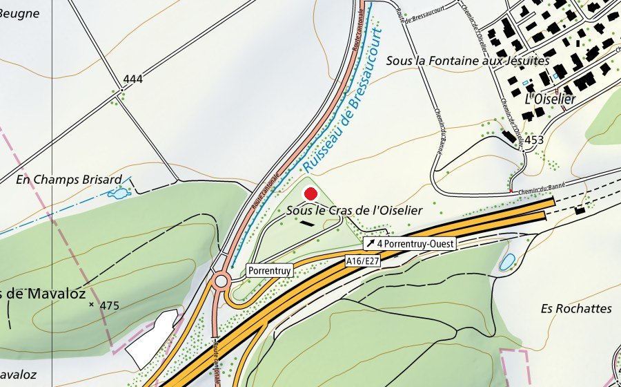 Map showing the location of Aire de repos de Porrentruy (Playground)