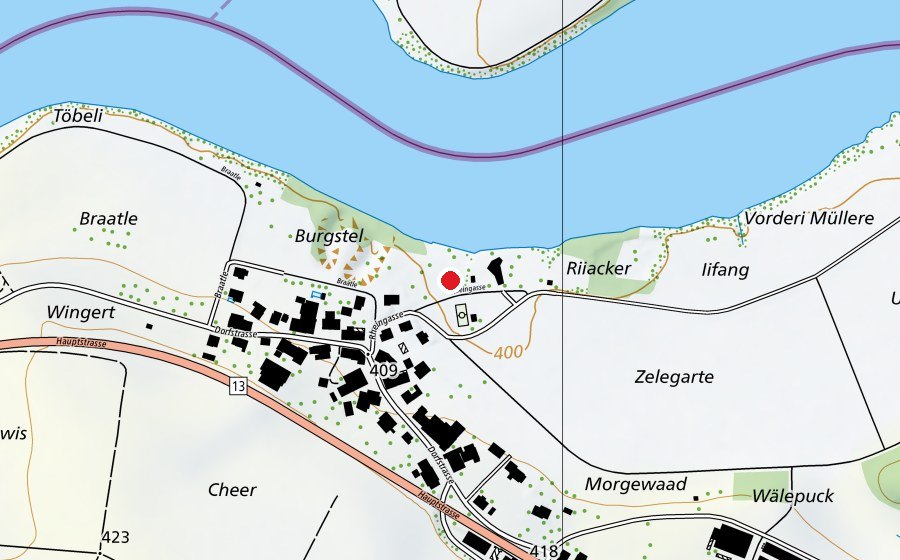 Carte indiquant l’emplacement de Badi Rheinklingen (Place de jeux)