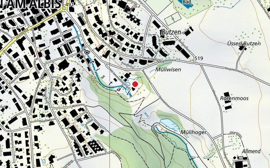Carte indiquant l’emplacement de Bauspielplatz (Place de jeux)