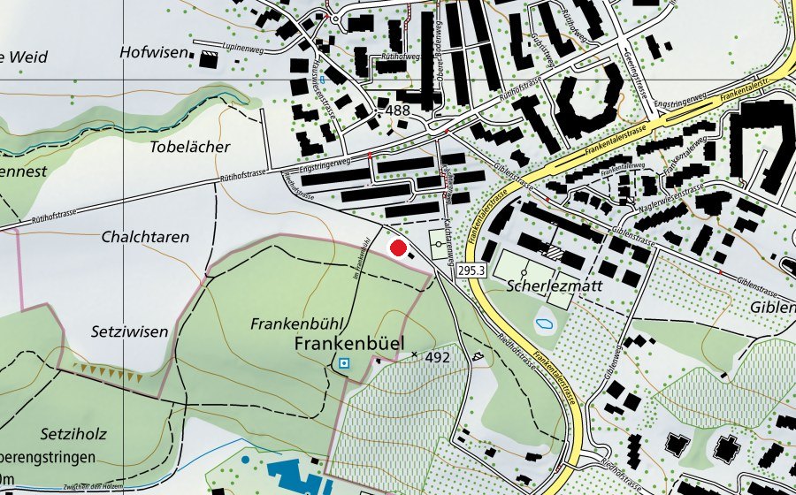 Carte indiquant l’emplacement de Bauspielplatz Rütihütten (Place de jeux)