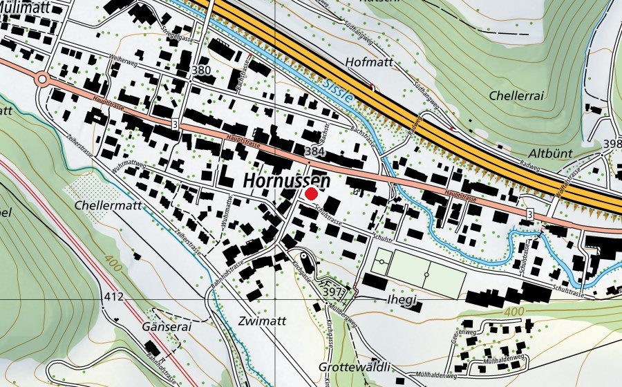 Map showing the location of Begegnungsplatz (Playground)