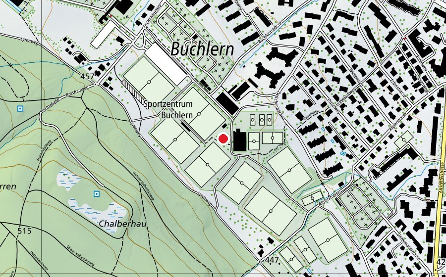 Carte indiquant l’emplacement de Buchlern Sportanlage (Place de jeux)