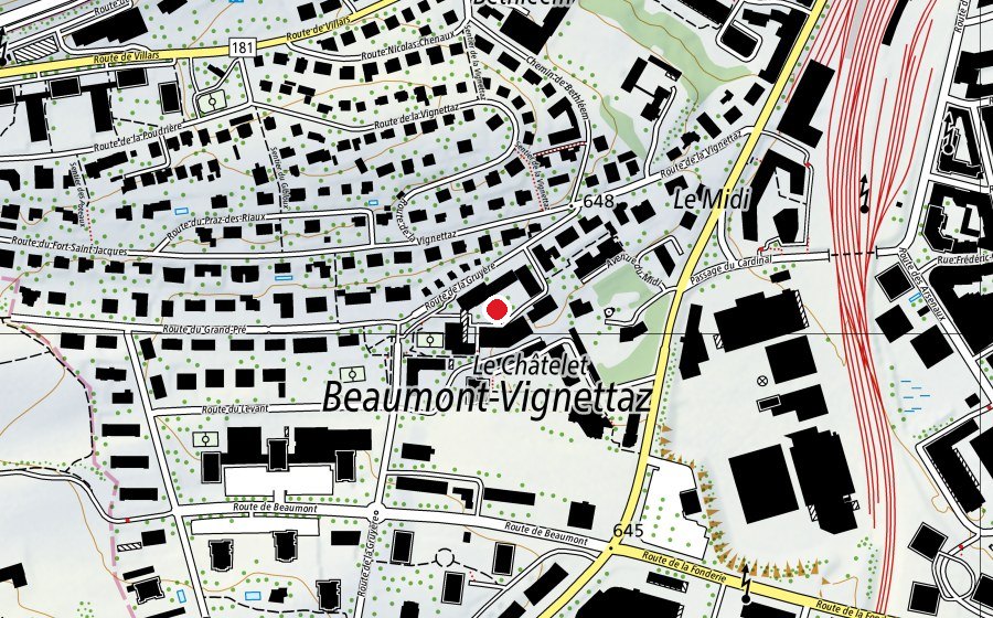 Carte indiquant l’emplacement de Cour de la Vignettaz (Place de jeux)