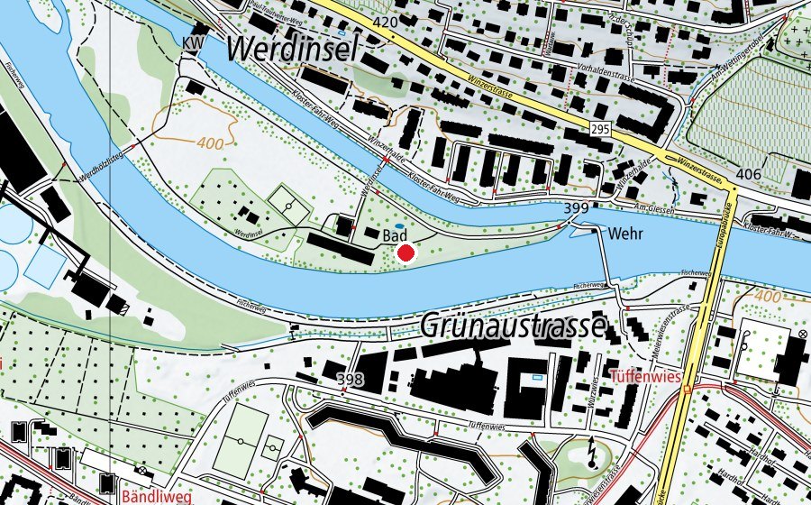 Carte indiquant l’emplacement de Flussbad Au-Höngg (Place de jeux)