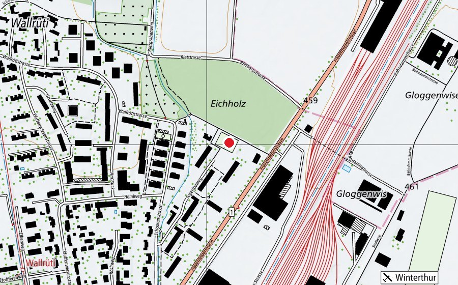 Carte indiquant l’emplacement de Freizeitanlage Eichwäldli (Place de jeux)