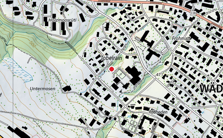 Map showing the location of Freizeitanlage (Playground)