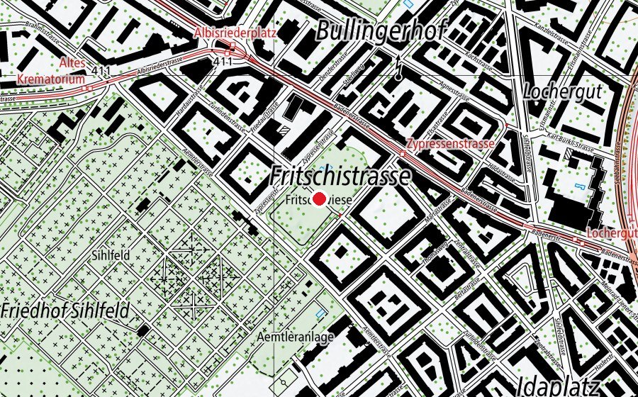 Map showing the location of Fritschiwiese (Playground)