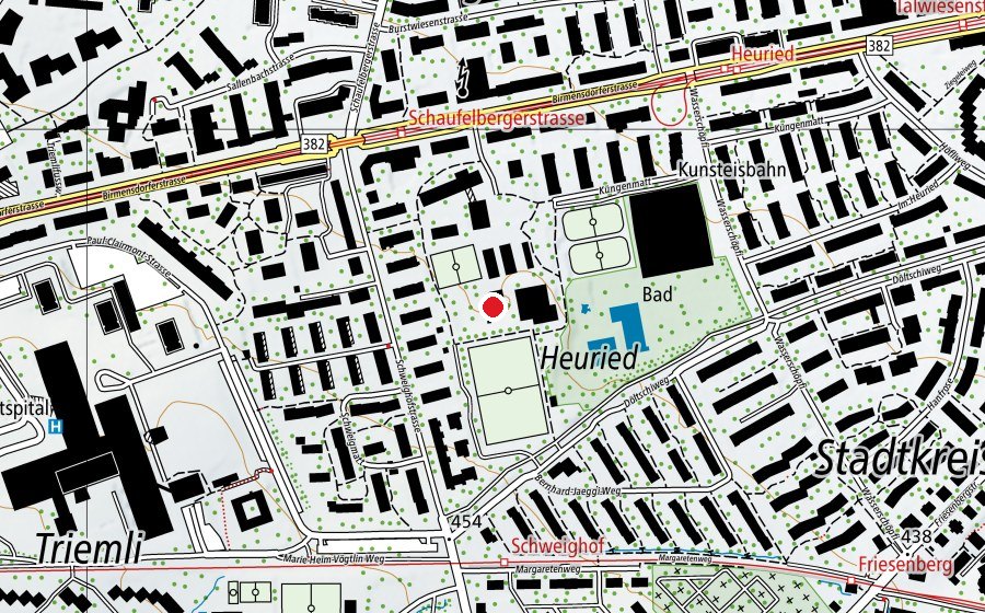 Mappa con la posizione di GZ Heuried Erlebnisgarten (Parco giochi)