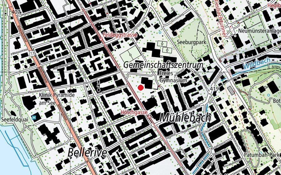 Carte indiquant l’emplacement de GZ Riesbach (A) (Place de jeux)
