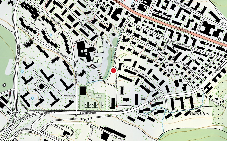Carte indiquant l’emplacement de Hagenbrünneli (Place de jeux)