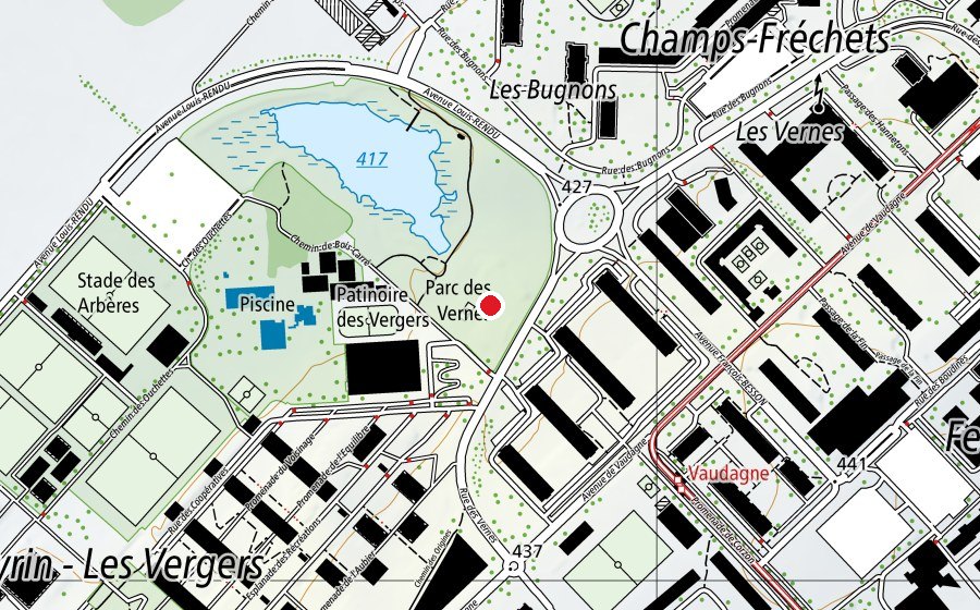 Mappa con la posizione di Jardin Robinson de Meyrin (Parco giochi)