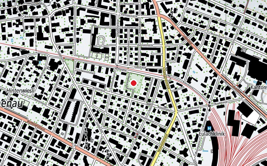 Carte indiquant l’emplacement de Juchpark (Place de jeux)