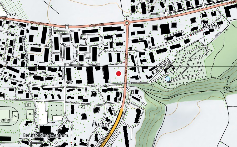 Map showing the location of Kinderbaustelle Wil (Playground)