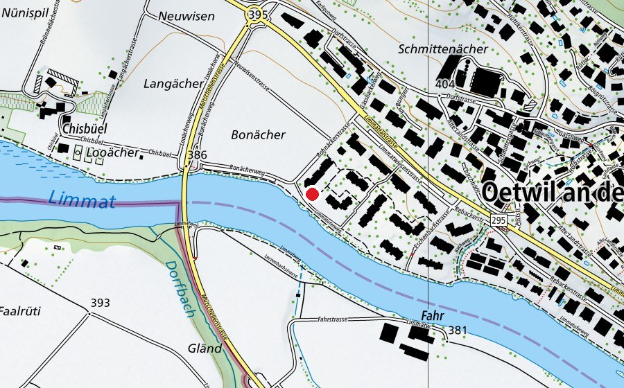 Carte indiquant l’emplacement de Kindergarten Limmatwiese (Place de jeux)