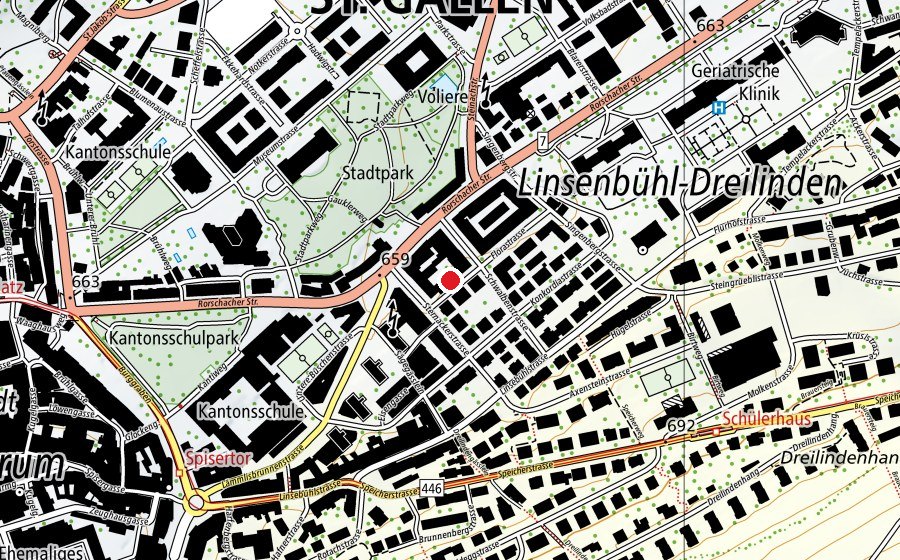 Carte indiquant l’emplacement de Kindergarten (Place de jeux)