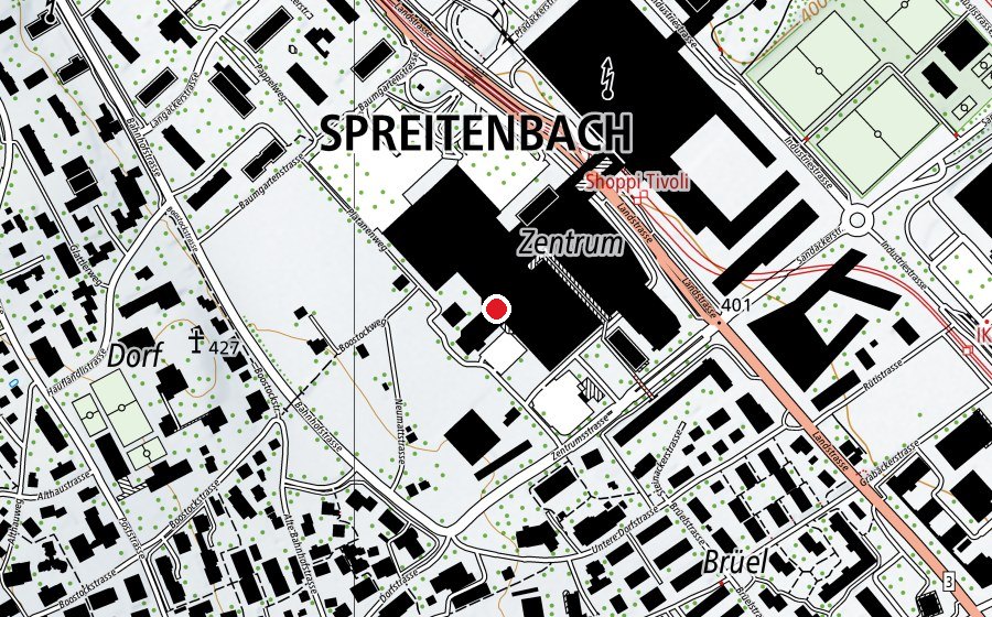 Carte indiquant l’emplacement de Kinderparadies (Place de jeux)