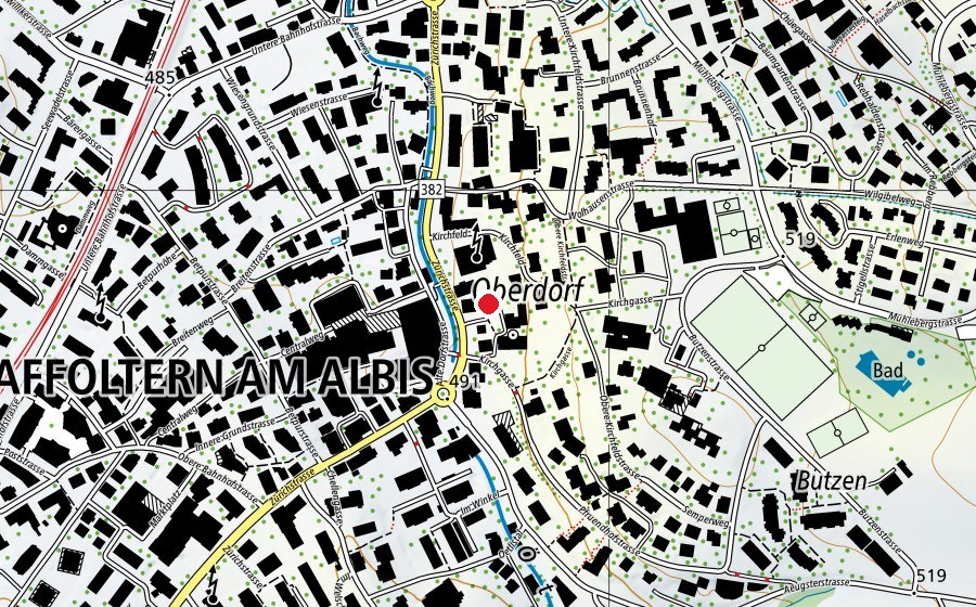 Carte indiquant l’emplacement de Kinderspielplatz reformierte Kirche Affoltern a. A. (Place de jeux)