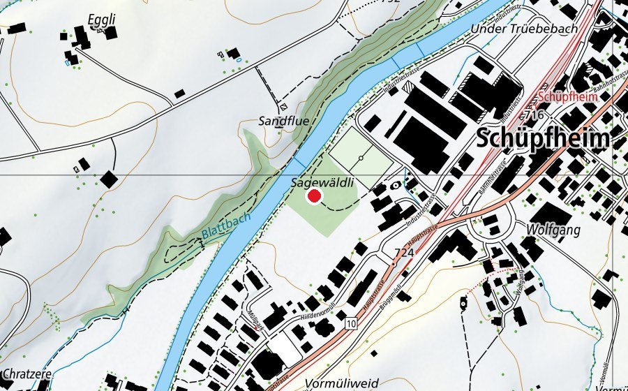 Map showing the location of Kinderspielplatz Sagenwäldli (Playground)