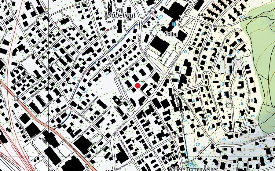 Carte indiquant l’emplacement de Kinderspielplatz (Place de jeux)