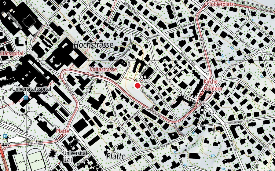 Carte indiquant l’emplacement de Kirche Fluntern (Place de jeux)