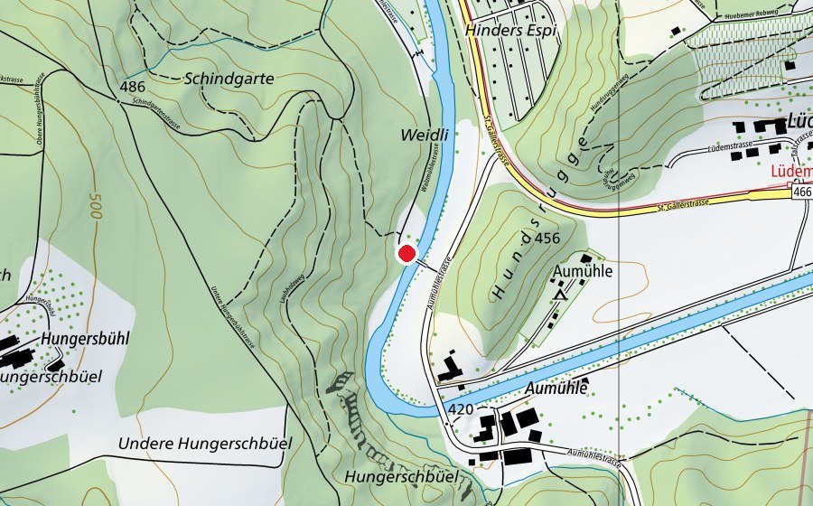 Map showing the location of Kugelbahn des Forstbetriebs Bürgergemeinde Frauenfeld (Playground)