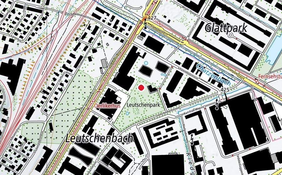 Carte indiquant l’emplacement de Leutschenpark (Place de jeux)