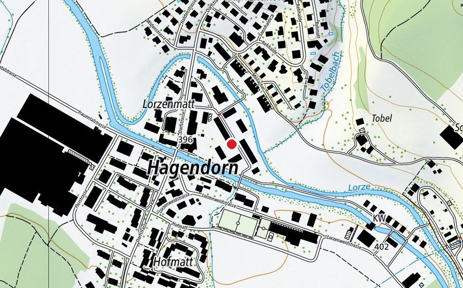 Carte indiquant l’emplacement de Lorzeninsel (Place de jeux)