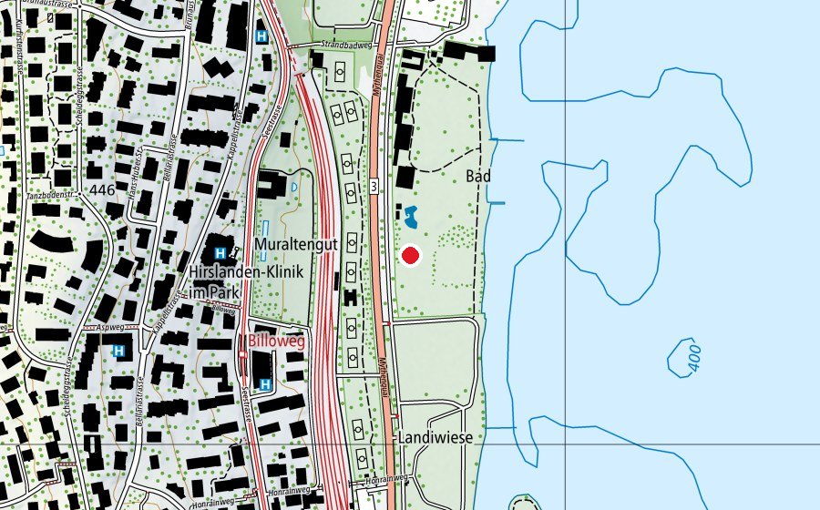 Karte mit dem Standort von Mythenquai Strandbad (Spielplatz)
