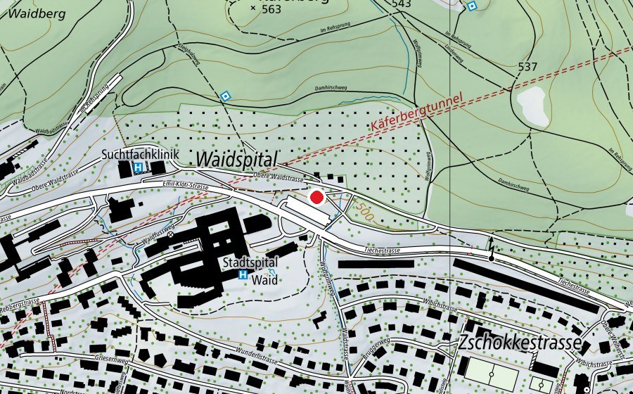 Karte mit dem Standort von Obere Waidstrasse (Spielplatz)