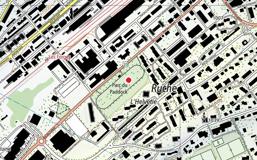 Carte indiquant l’emplacement de Parc du Paddock (Place de jeux)