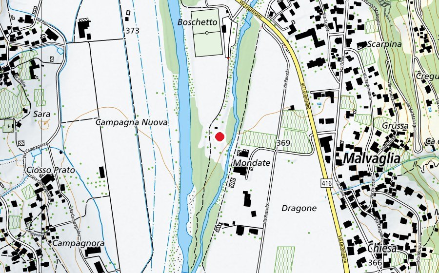 Map showing the location of Parco giochi di Malvaglia (Playground)