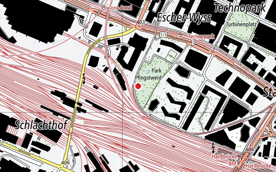 Map showing the location of Pfingstweidpark (Playground)
