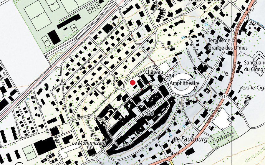 Map showing the location of Place de jeux communale (Playground)