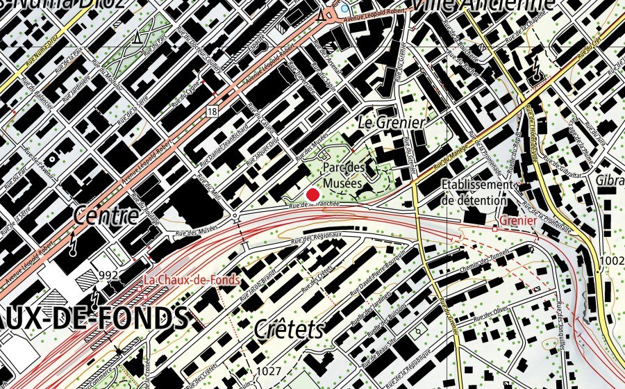 Map showing the location of Place de Jeux des Musées (Playground)