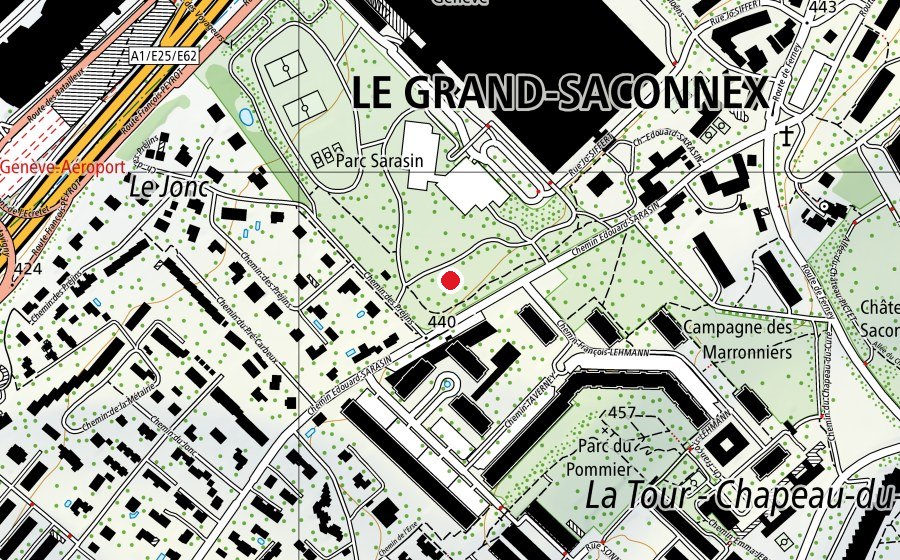 Karte mit dem Standort von Place de jeux du parc Sarasin (Spielplatz)