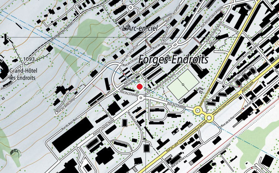 Carte indiquant l’emplacement de Place des Jeux des Forges (Place de jeux)