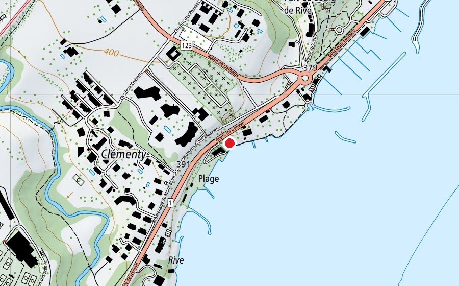 Map showing the location of Plage des Trois-Jetées (Playground)