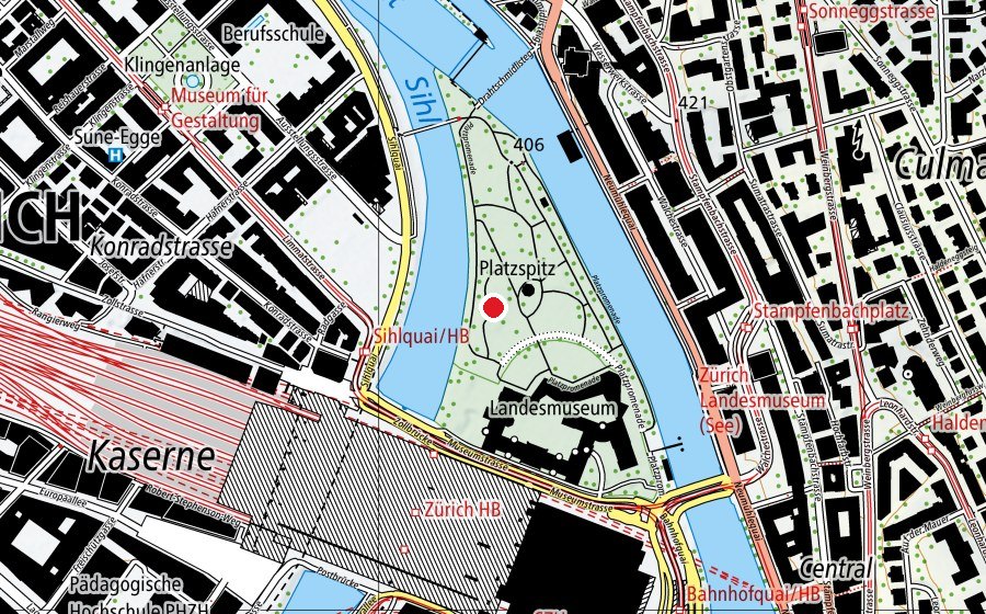 Map showing the location of Platzspitz (Playground)