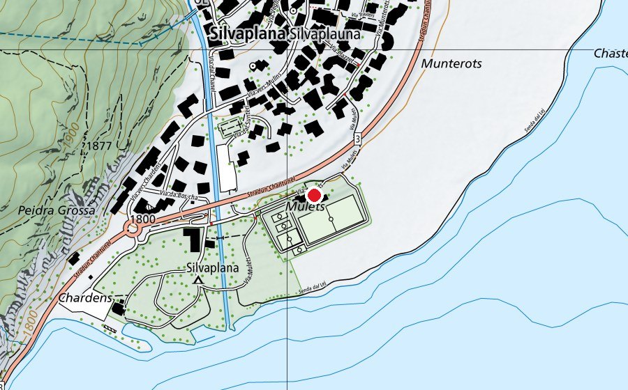 Carte indiquant l’emplacement de Plazza da giuver Mulets (Place de jeux)